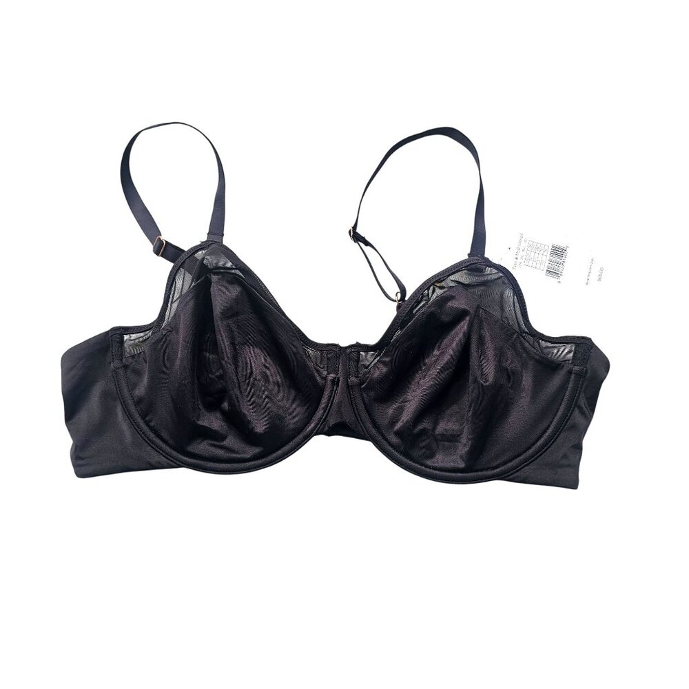 Le Mystere 38C Satin & Mesh Unlined Bra Black Underwire 3316